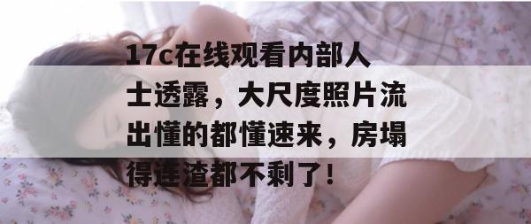 17c在线观看内部人士透露，大尺度照片流出懂的都懂速来，房塌得连渣都不剩了！